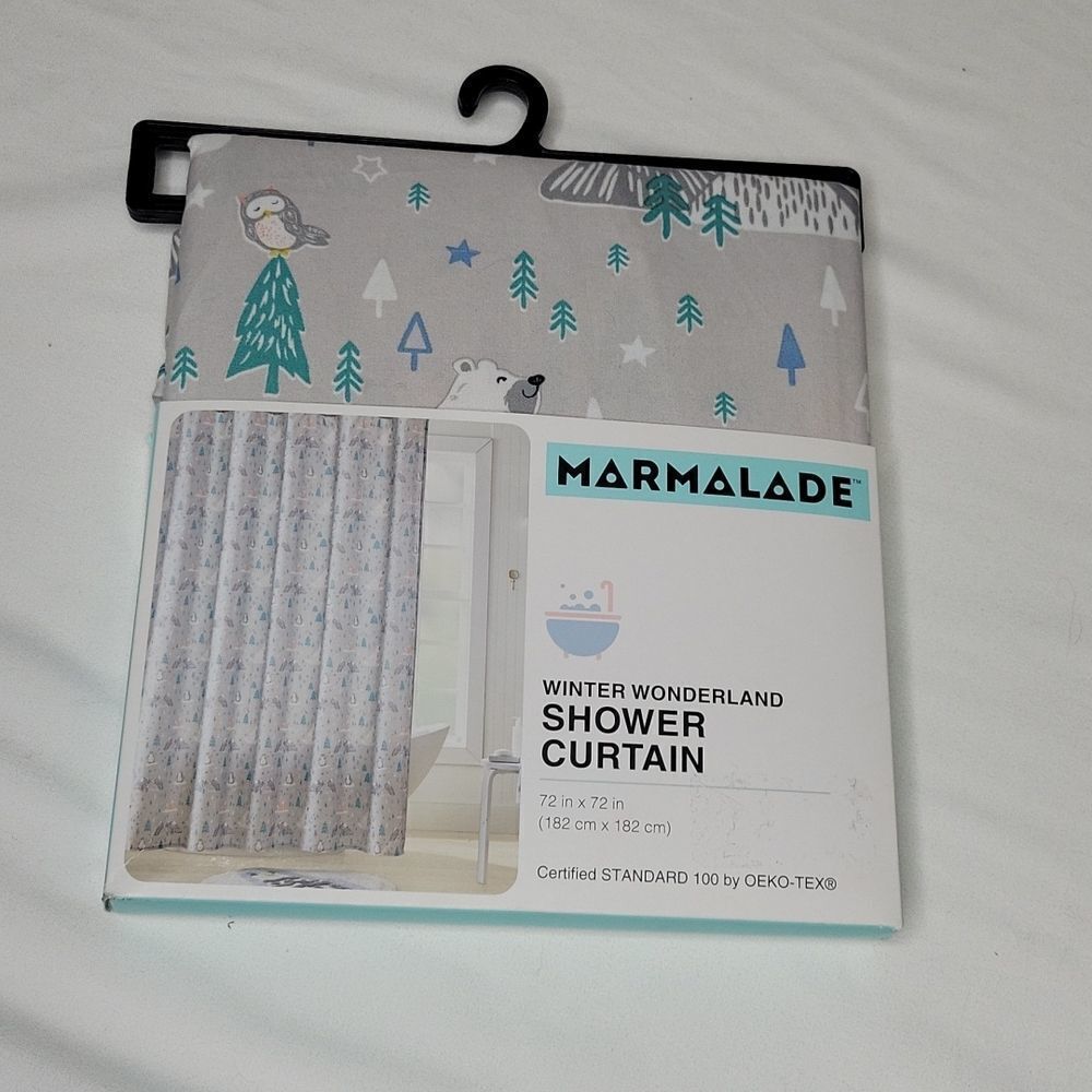 NEW WINTER WONDERLAND shower curtain owl bear penguin kids bathroom GRAY 72" NWT